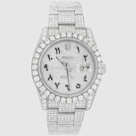 Diamond Rolex DateJust 36mm Stainless Steel Arabic Dial Watch