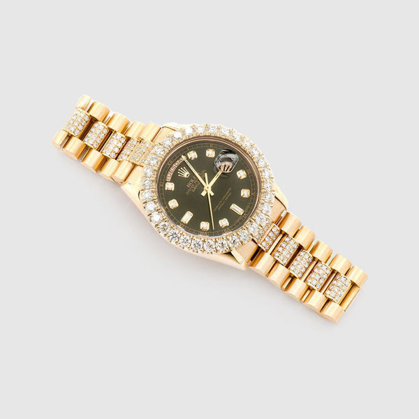 Diamond Rolex Presidential DayDate 36mm 18k Yellow Gold Black Dial Watch