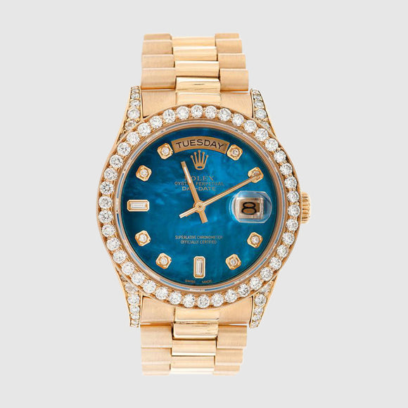 Diamond Rolex Presidential DayDate 36mm 18k Yellow Gold Turquoise Dial Watch