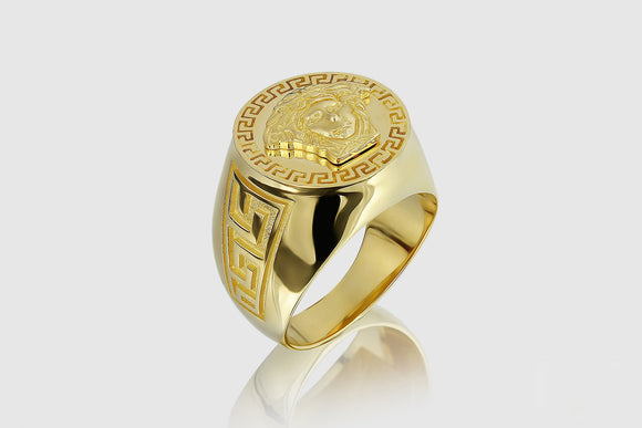 14k/18k Solid Yellow Gold Versace Style Medusa Ring | Uverly