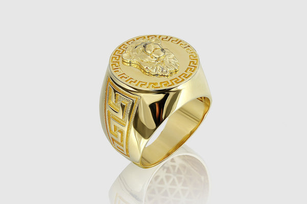 14k/18k Solid Yellow Gold Versace Style Lion Ring | Uverly