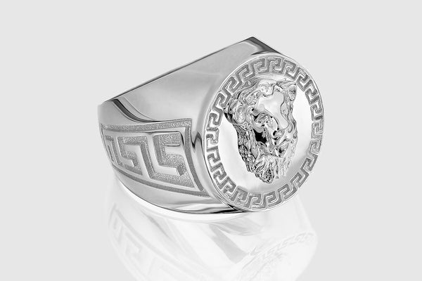 14k/18k Solid White Gold Versace Style Lion Ring | Uverly