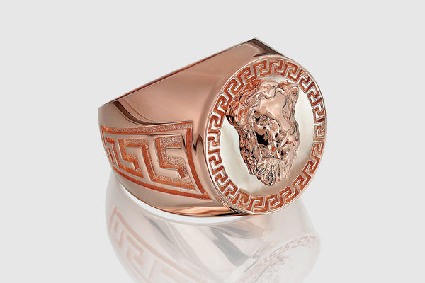 14k/18k Solid Rose Pink Gold Versace Style Lion Ring | Uverly