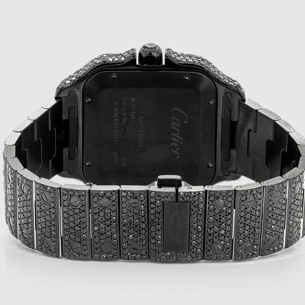 Iced Out Cartier Santos 40mm Black Diamond Watch 23.5ct. | Uverly