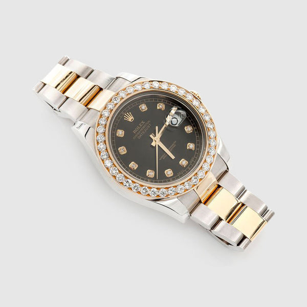 Diamond Rolex DateJust 41mm Two-Tone Black Dial Watch