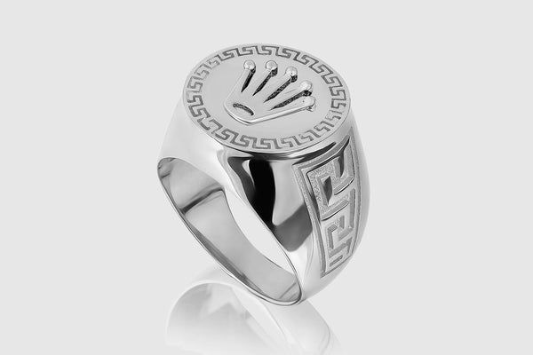 Versace Style Rolex Ring - White Gold | Uverly