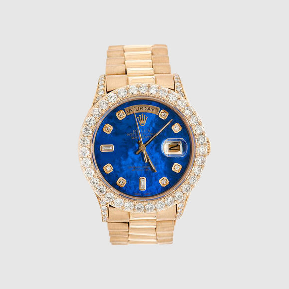 Diamond Rolex Presidential DayDate 36mm 18k Yellow Gold Blue Dial Watch