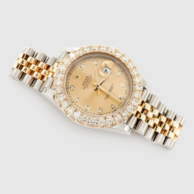 Diamond Rolex DateJust 41mm Two-Tone Gold Dial Watch