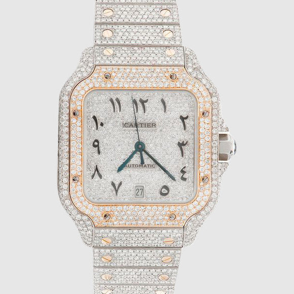 Iced Out Cartier Santos 40mm Two Tone Diamond Watch 21.5ct. | Uverly