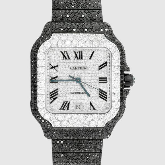Iced Out Cartier Santos 40mm Black Diamond Watch 23.5ct. | Uverly