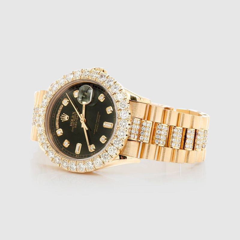 Diamond Rolex Presidential DayDate 36mm 18k Yellow Gold Black Dial Watch
