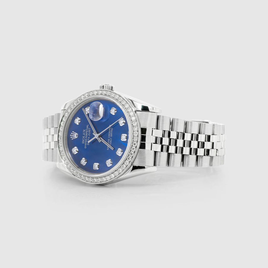 Diamond Rolex DateJust 36mm Stainless Steel Blue Dial