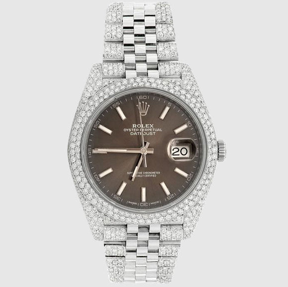 Rolex DateJust 41mm Diamond Stainless Steel Brown Dial Watch