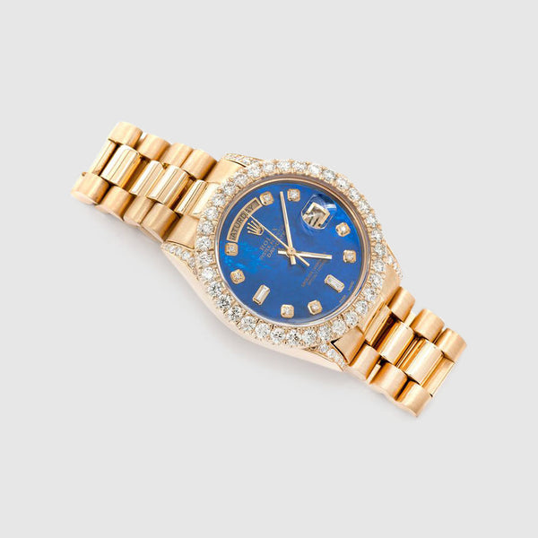 Diamond Rolex Presidential DayDate 36mm 18k Yellow Gold Blue Dial Watch