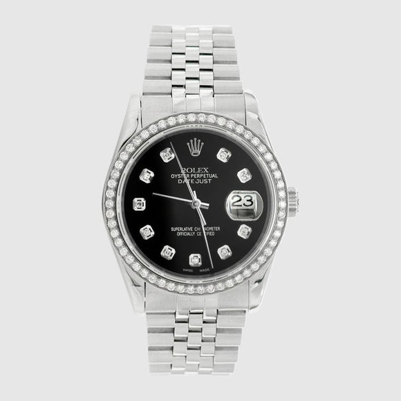 Rolex DateJust 36mm Diamond Stainless Steel Black