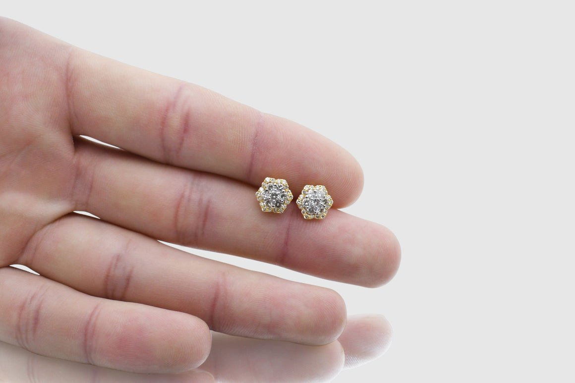 1 Ct 7-Stone Small Cluster Flower Diamond Yellow Gold Earrings | Uverly