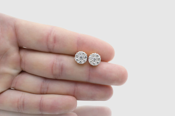 1.6 Ct Medium Cluster Round Diamond Yellow Gold Earrings | Uverly
