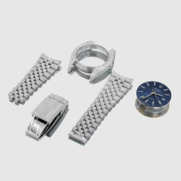 Iced Out DateJust 41mm Stainless Steel Blue Dial Watch