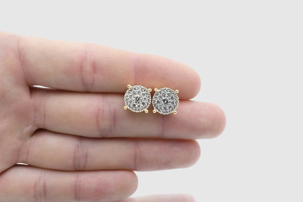 1.5 Ct Large Cluster Beaded Luna Yellow Gold Diamond Earrings | Uverly