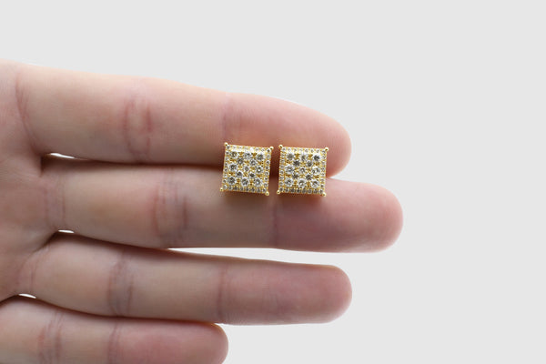 1.5 Ct Large Cluster Square Diamond Yellow Gold Earrings | Uverly