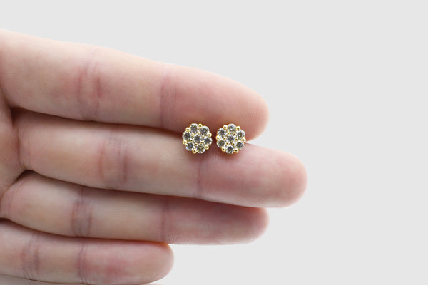 1.25 Ct 7-Stone Medium Cluster Flower Diamond Earrings Yellow Gold | Uverly