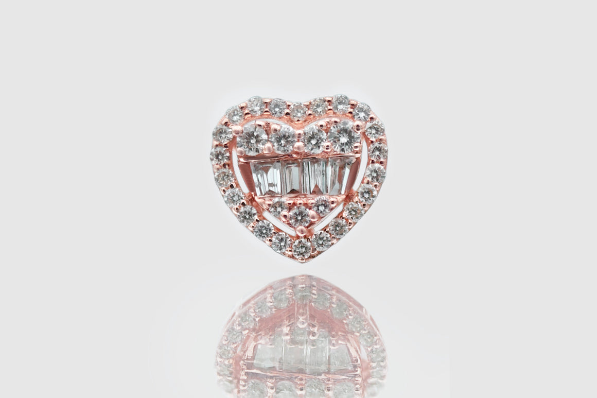 Cluster Heart Baguette Diamond Yellow Gold Earrings | Uverly