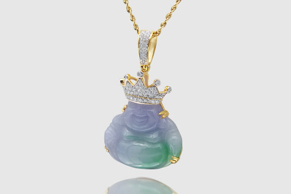 Green Jade Laughing Buddha Gold and Diamond Pendant | Uverly