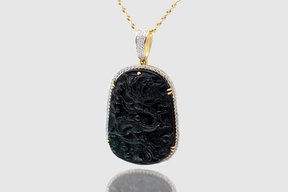 Black Jade Dragon Gold and Diamond Pendant | Uverly