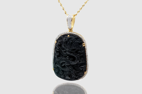 Black Jade Dragon Gold and Diamond Pendant | Uverly