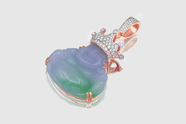 Green Jade Laughing Buddha Gold and Diamond Pendant | Uverly