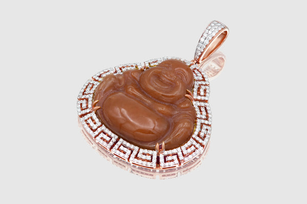 Brown Laughing Jade Buddha Gold and Diamond Pendant | Uverly