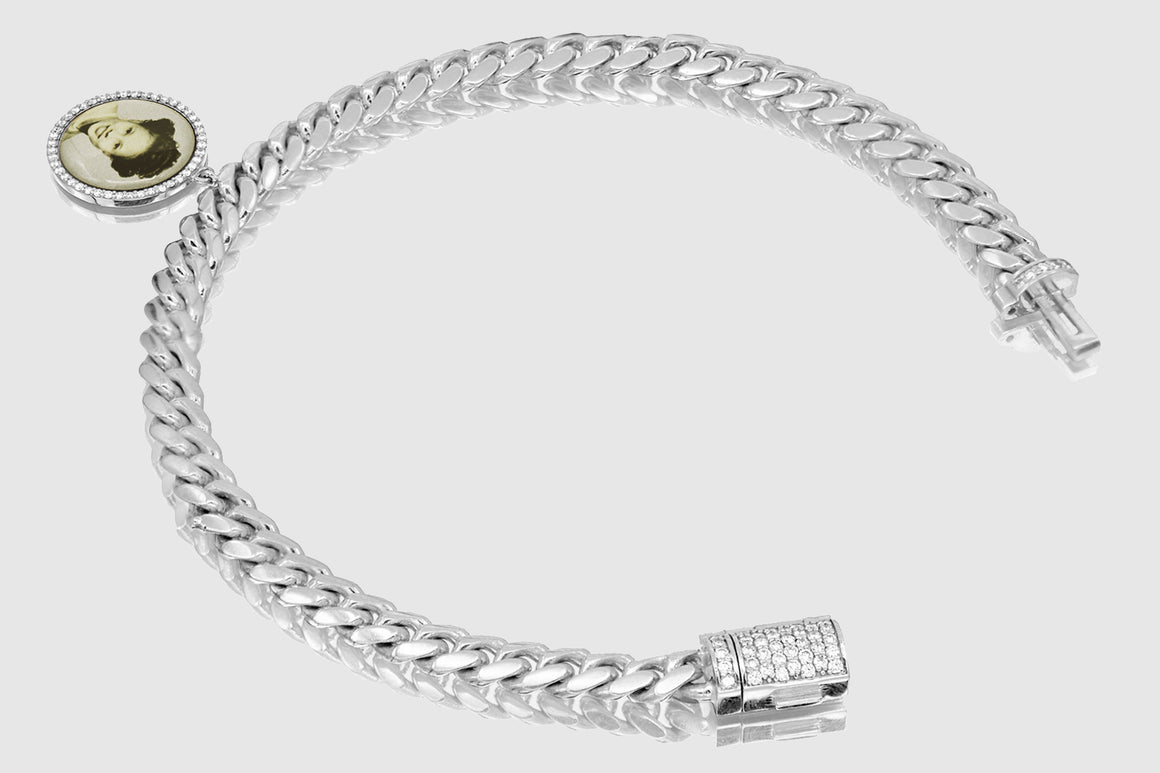 5mm Solid Miami Cuban Diamond Lock Memory Picture Bracelet 10k / 14k Yellow Gold | Uverly