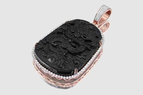 Black Jade Dragon Gold and Diamond Pendant | Uverly