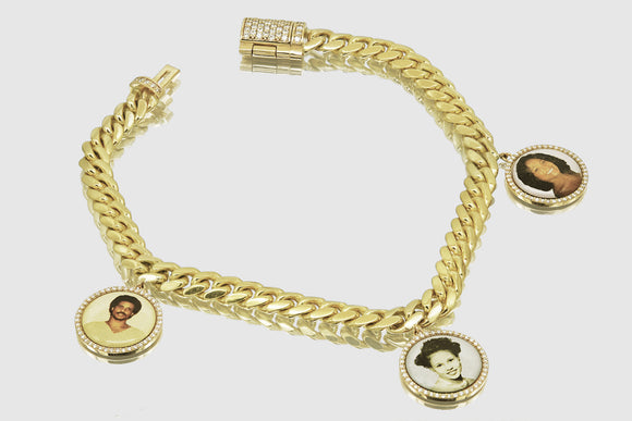 5mm Solid Miami Cuban Diamond Lock Memory Picture Bracelet 10k / 14k / 18k Yellow Gold | Uverly