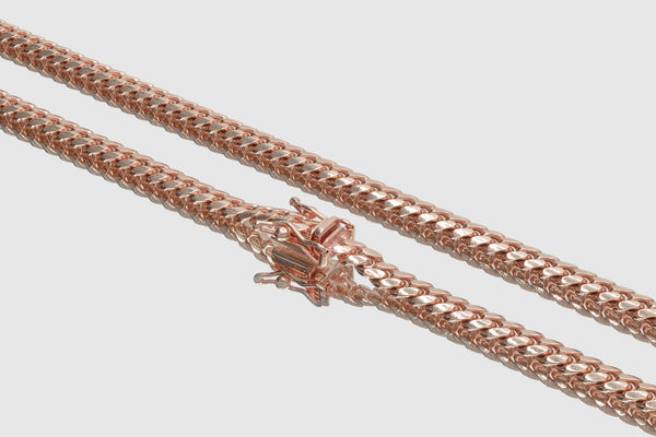 4mm Solid Miami Cuban 10k / 14k Rose Pink Gold Necklace | Uverly