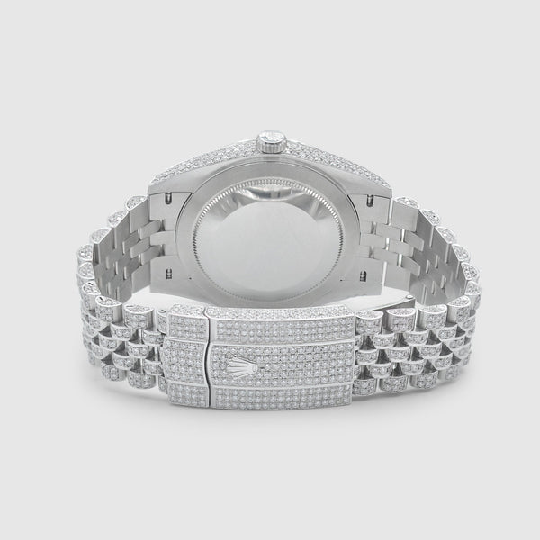 Iced Out DateJust 41mm Stainless Steel Blue Dial Watch