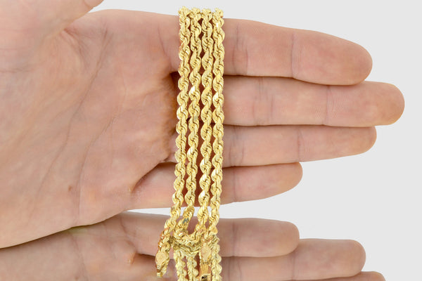 1.5mm - 5mm Rope Chain - 18k Solid Yellow Gold | Uverly