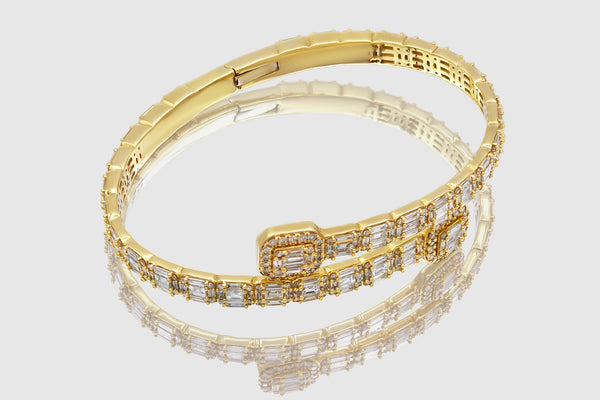 Baguette Diamond Cuff Bangle - 10k, 14k, 18k Yellow Gold | Uverly