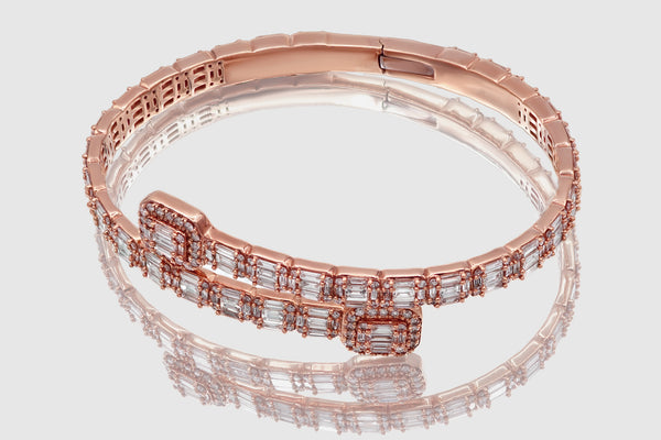 Baguette Diamond Cuff Bangle - 10k, 14k, 18k Rose Gold | Uverly