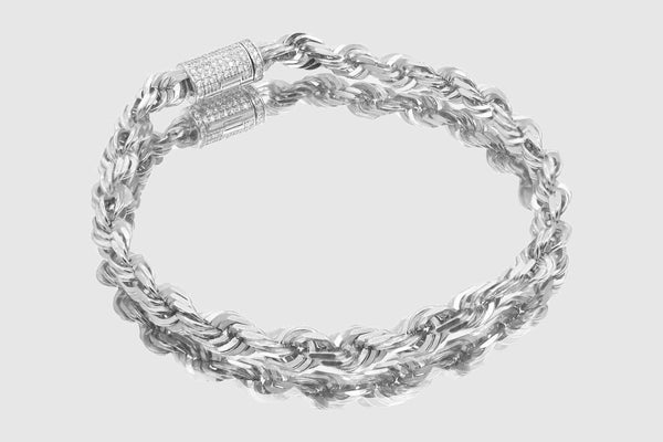 6mm Rope Bracelet - Diamond Lock - 10k/14k/18k White Gold | Uverly