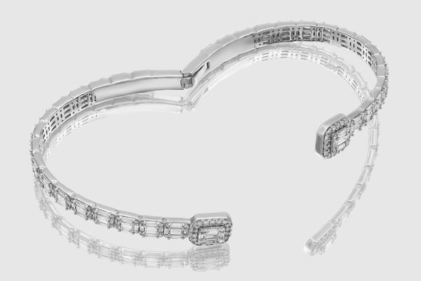 Baguette Diamond Cuff Bangle - 10k, 14k, 18k White Gold | Uverly