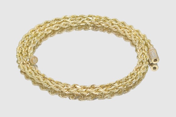 3.8mm Rope Chain - Diamond Lock - 10k/14k Yellow Gold | Uverly