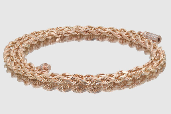 3.8mm Rope Chain - Diamond Lock - 10k/14k Rose Gold | Uverly