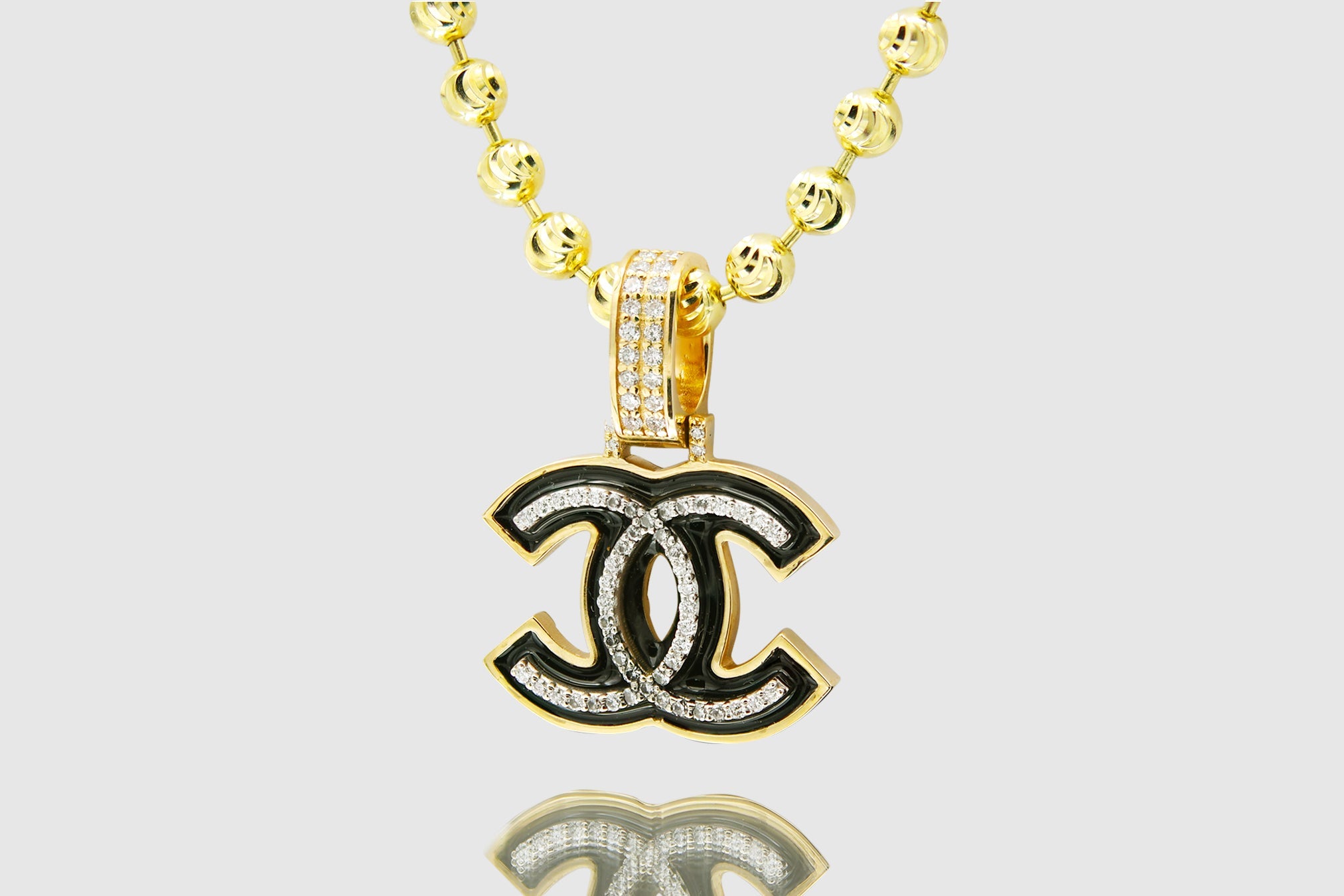 Chanel Light Gold Tone Wax Seal Logo and Rhinestone Star Necklace