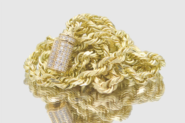 3.8mm Rope Chain - Diamond Lock - 10k/14k Yellow Gold | Uverly