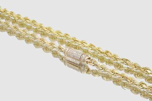 3.8mm Rope Chain - Diamond Lock - 10k/14k Yellow Gold | Uverly