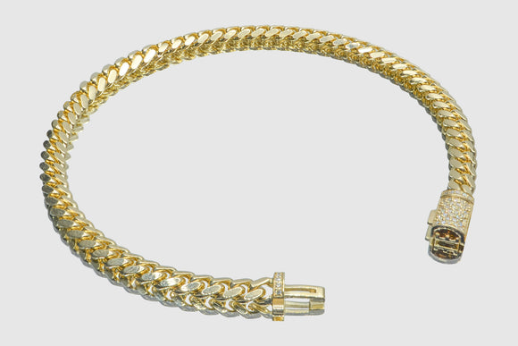 5mm Solid Miami Cuban Diamond Lock Bracelet 10k / 14k / 18k Yellow Gold | Uverly
