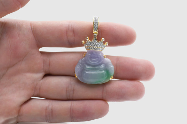 Green Jade Laughing Buddha Gold and Diamond Pendant | Uverly