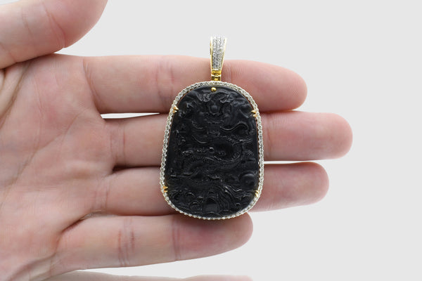 Black Jade Dragon Gold and Diamond Pendant | Uverly