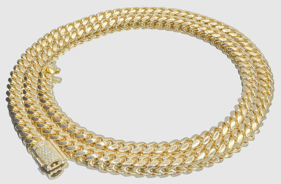 6mm Solid Miami Cuban 10k / 14k Yellow Gold Diamond Lock Necklace | Uverly